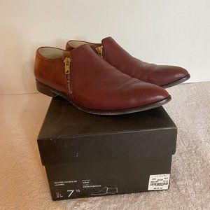 JCrew Leather Double-Zip Loafers, US 7.5, Warm Red